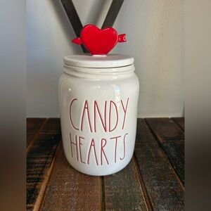 Rae Dunn CANDY HEARTS Canister With Red Heart And Arrow Topper Valentines NEW